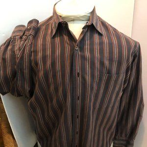 Nieman Marcus gray dress shirt with rust and white stripe.  Large